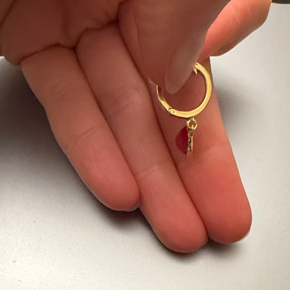 Gold plated over silver 925 Hexagon Hoop Earrings with Red carnelian Charm - Picture 3 of 4